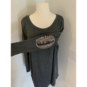 NWOT Brendas Tunic Top Sz M Dark Charcoal Gray Long Sleeve Sequin Elbow Patch